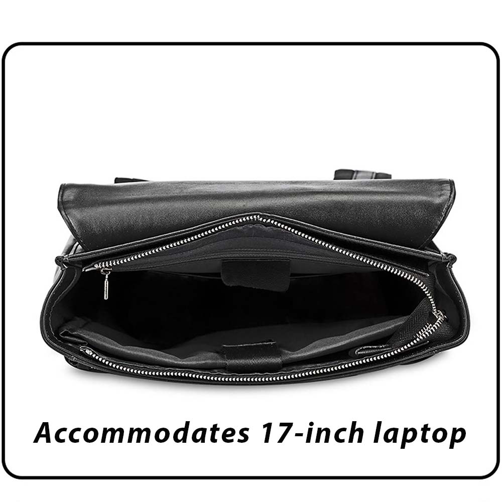Rucsac pentru barbati, Dollcini, Piele ecologica, potrivit pentru laptop de 17 inch, 29x15x40cm, Negru