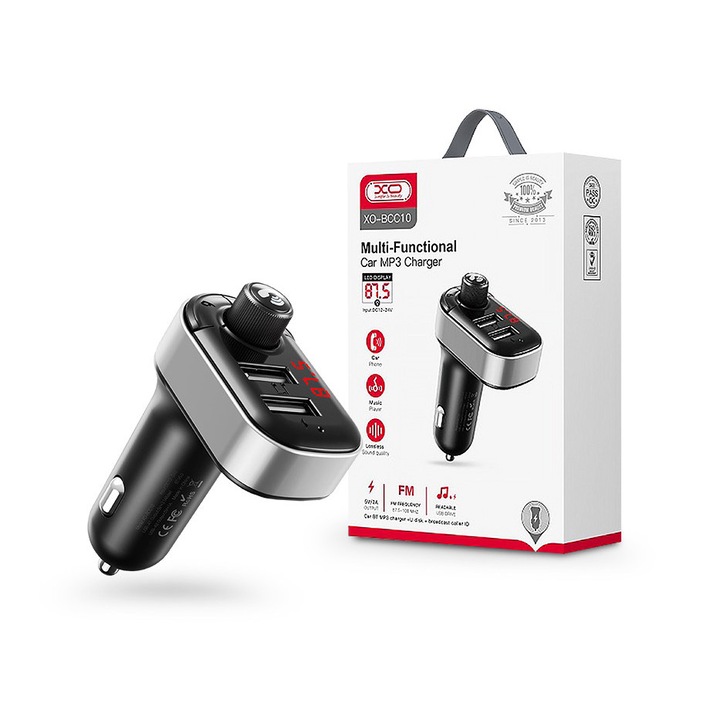 XO Bluetooth FM-transmitter/szivargyújtó töltő - 2xUSB + MP3 + Pendrive lejátszás - XO BCC10 - fekete