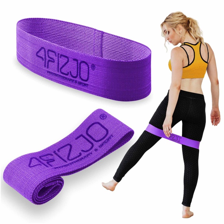 Banda de rezistenta din material textil pentru exercitii fizice, fitness, sala de gimnastica si activitati in aer liber, 34cm, 16-22 kg, Violet, 4FIZJO