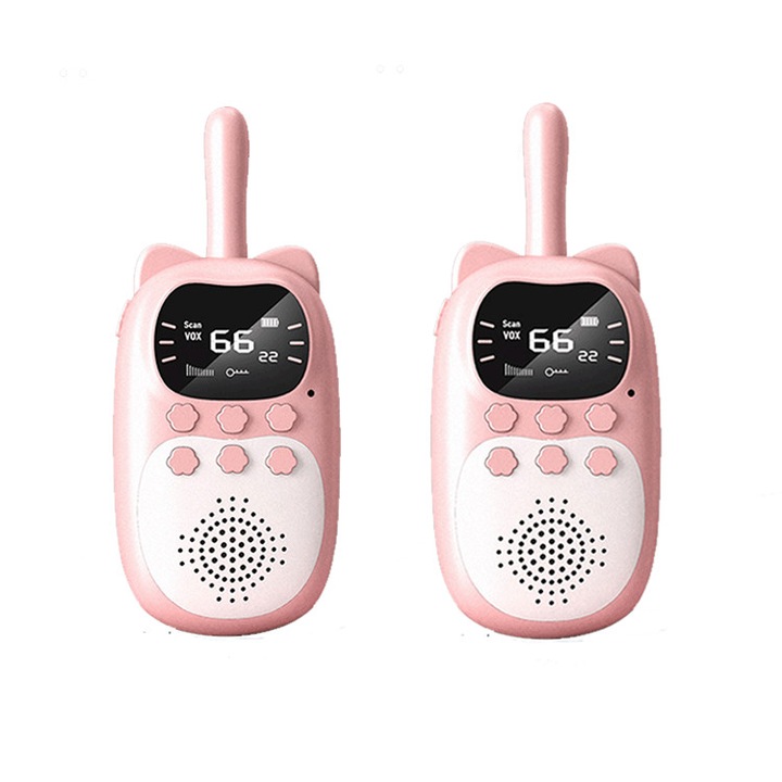 2db walkie-talkie gyerekeknek, műanyag, LCD, rózsaszín