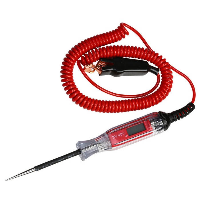 Tester de masura digital, auto led premium, lumina de testare DC 3V-48 V, fir portabil 3.6m, arc extins, PU/Otel inoxidabil, Vaxiuja, Negru/Rosu