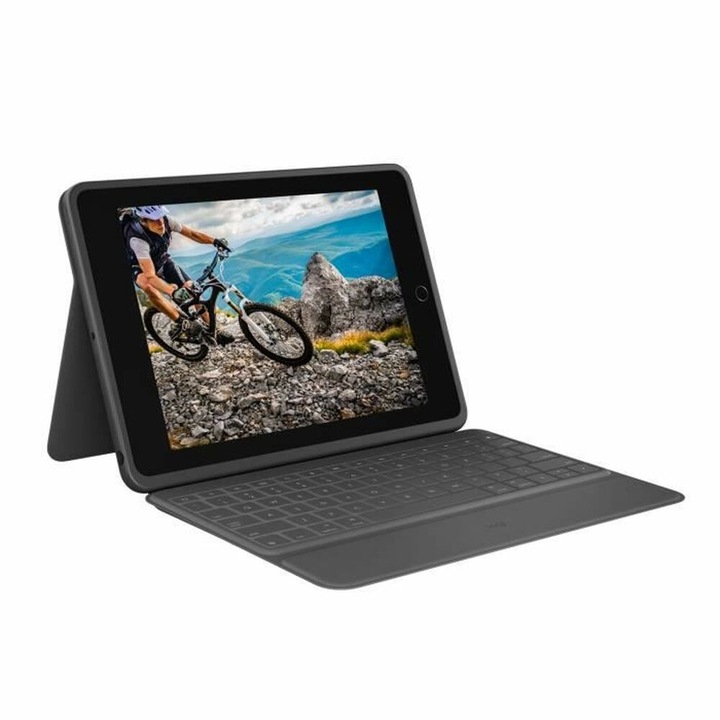 Husa pentru iPad cu tastatura Logitech Rugged Folio, 10,2", negru