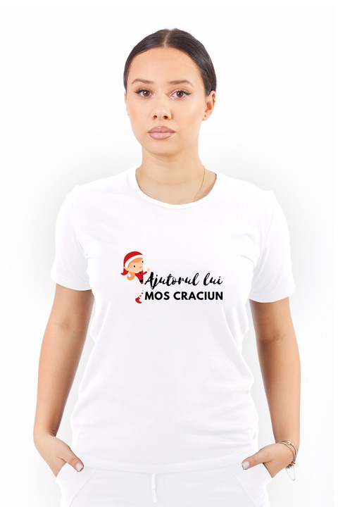 Tricou pentru femei personalizat cu imagine Ajutotul lui mos craciun spiridus fata, Bumbac, Alb, XS
