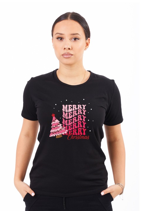 Tricou pentru femei personalizat cu imagine Un craciun roz, Bumbac, Negru, 3XL