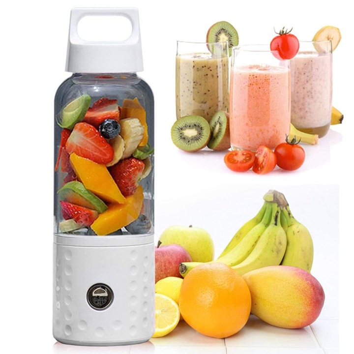 Hazelnut, Hordozható turmixgép, 500ml, 4 pengével, USB tölté, HA020, Fehér