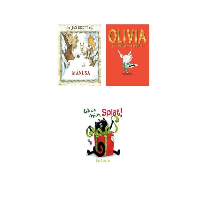 Pachetul cu 3 povesti de Craciun ( Olivia se pregateste de Craciun, Manusa. Poveste ucraineana, Craciun fericit, Splat!), Jan Falconer