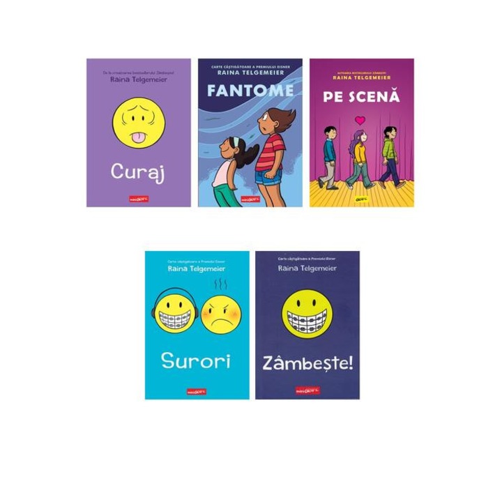 Pachet 5 romane grafice (Pe scena, Zambeste, Fantome, Surori, Curaj), Raina Telgemeier, miniGrafic