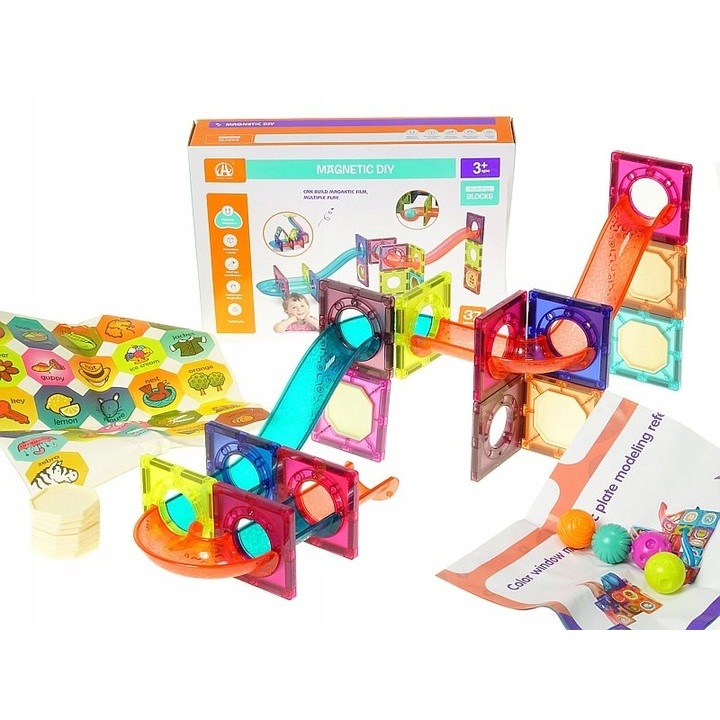 Set de constructie, AIG, magnetice, cu piste si bile, multicolor, +3 ani, plastic, multicolor
