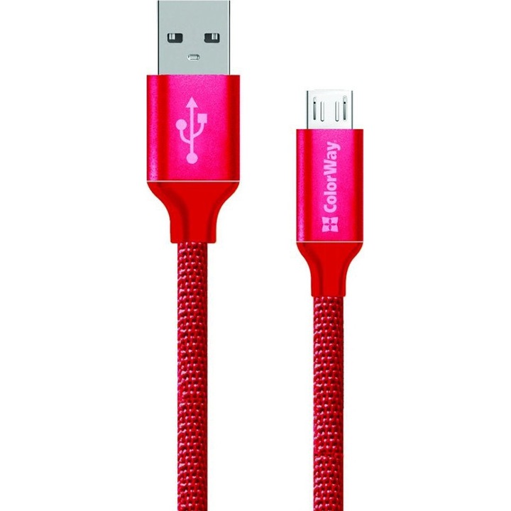 Adatkábel, ColorWay, USB-A/MicroUSB, 1m, Piros
