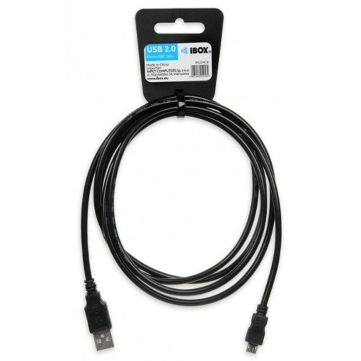 Кабел, iBOX, USB-A към microUSB, 1,8 м, черен