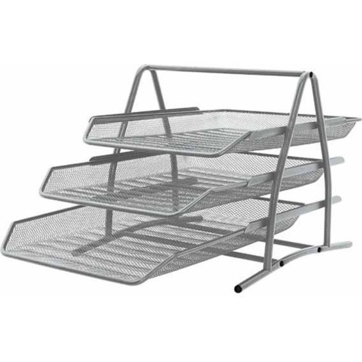 Suport pentru documente, Q-Connect, Metal, 3 sertare, 273 x 262 x 350 mm, Argintiu