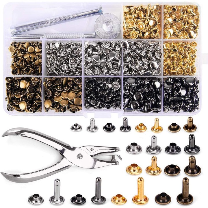 Комплект кожени нитове, QttvbTna, метални, многоцветни, 480 броя