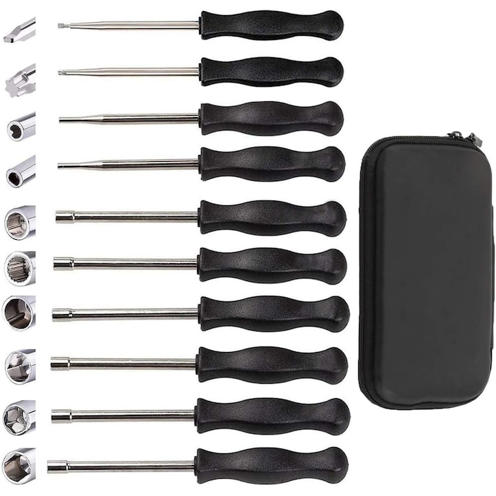 10 db-os karburátor állító csavarhúzó készlet, szállítótáskával, kétütemű motorokhoz