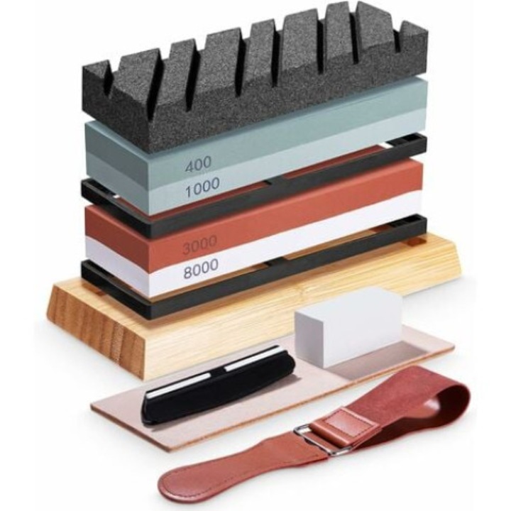 Késélező kő szett, QttvbTna, 400/1000/3000/8000 szemcseméretű, sokszínű