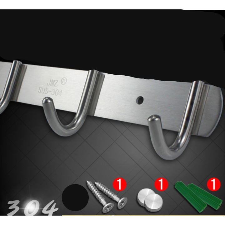 Raft de haine din otel inoxidabil, carlige moderne de haine din metal pentru intrare, hol, bucatarie, baie (argintiu, 4 carlige), design multifunctional care economiseste spatiu