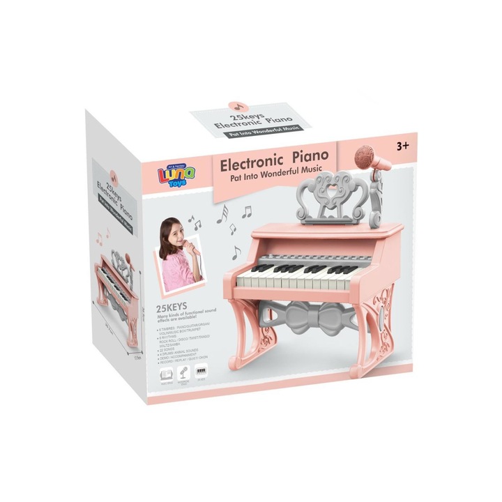 Diakakis elektronikus zongora, rózsaszín, 31x18x37cm