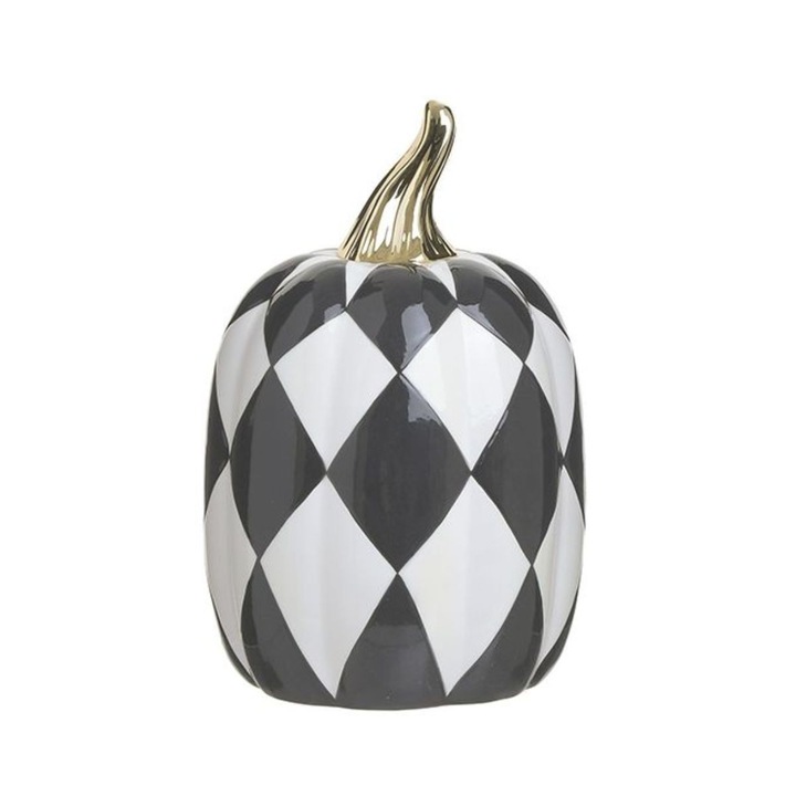 Decoratiune alb/negru din ceramica dovleac Checkers, 13 x 21 cm