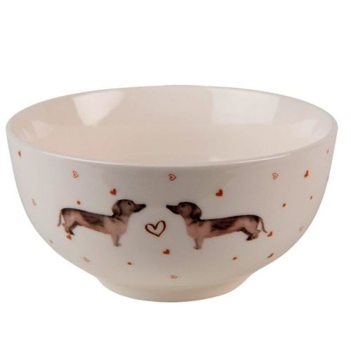 Clayre-Eef Bol de porțelan Dachshund Love Alb 14x7cm, 500 ml