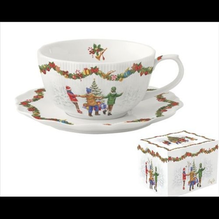 Porcelán teáscsésze + alj, 300ml, dobozban, Christmas Round Dance