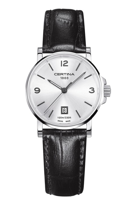 Certina, Кварцов часовник с кожена каишка, Черен