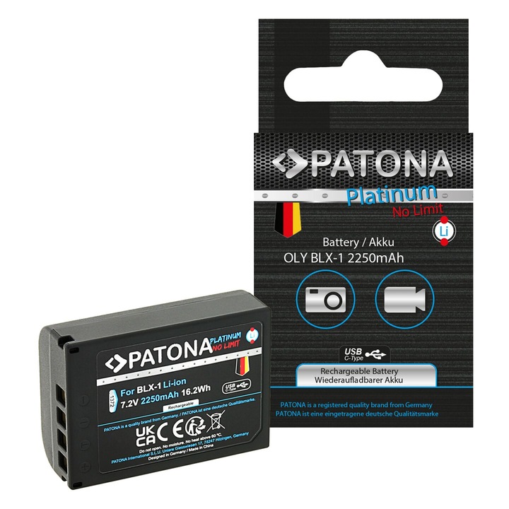 PATONA Platinum akkumulátor USB-C bemenettel Olympus OM-1 OM1 BLX-1 BLX1 -1372