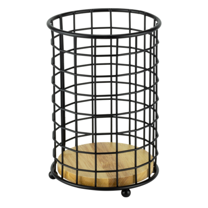 Suport pentru tacamuri/ustensile rotund CULINARO OLD SCHOOL, D12xh16cm, metal/lemn, negru