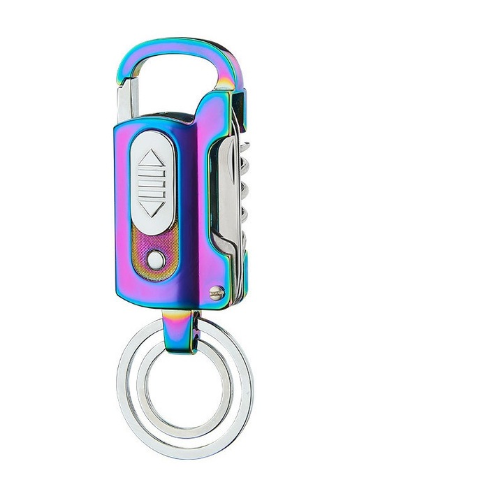 Bricheta Multifunctionala 5 in 1, Reincarcabila USB, Anti-Vant, Stil Breloc, Lanterna led, Multicolor