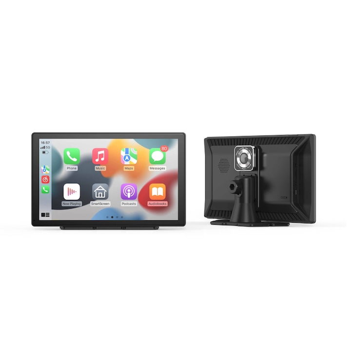 MaGeCa multimédiás autós navigáció, Apple CarPlay/Android Auto vezeték nélküli, 9 hüvelykes érintőképernyő, Bluetooth, Mirror Link/SD/USB/AUX kártya, hordozható, univerzális, tolatókamera, fekete színű