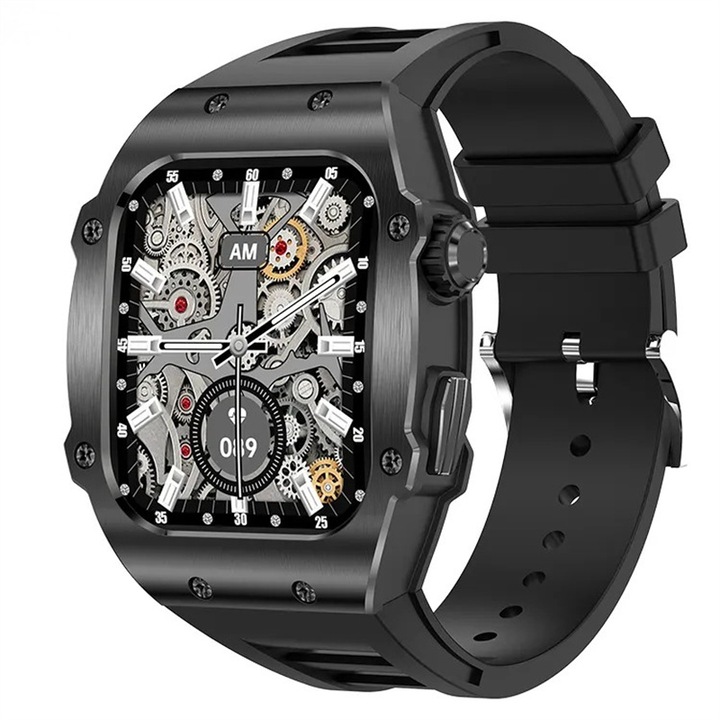 Мъжки Смарт часовник NUBI AK55, AMOLED Дисплей, Bluetooth разговор, Пулс, Калории, Кръвно налягане, Дистанционна камера, AI гласов асистент, Черен