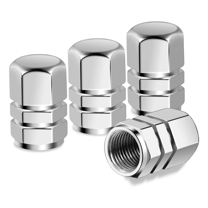 Set 4 capacele pentru ventil auto din aluminiu, argintiu