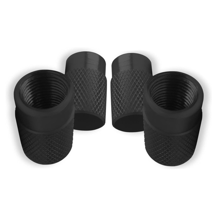 Set 4 capacele pentru ventil auto din aluminiu, 17 x 10 mm, negru