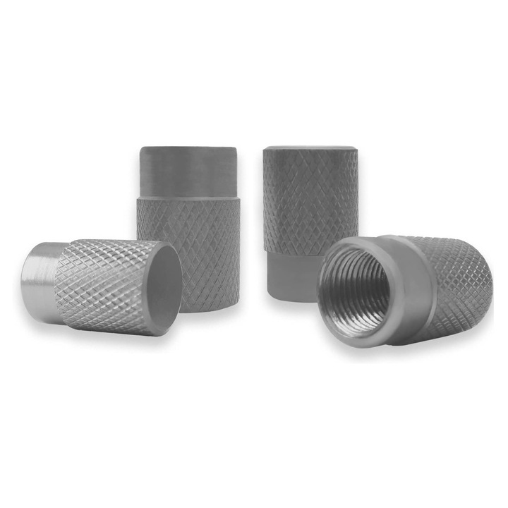 Set 4 capacele pentru ventil auto din aluminiu, 17 x 10 mm, argintiu