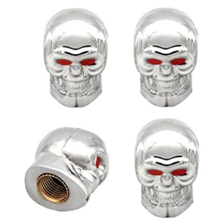 Set 4 capacele pentru ventil auto crom, craniu