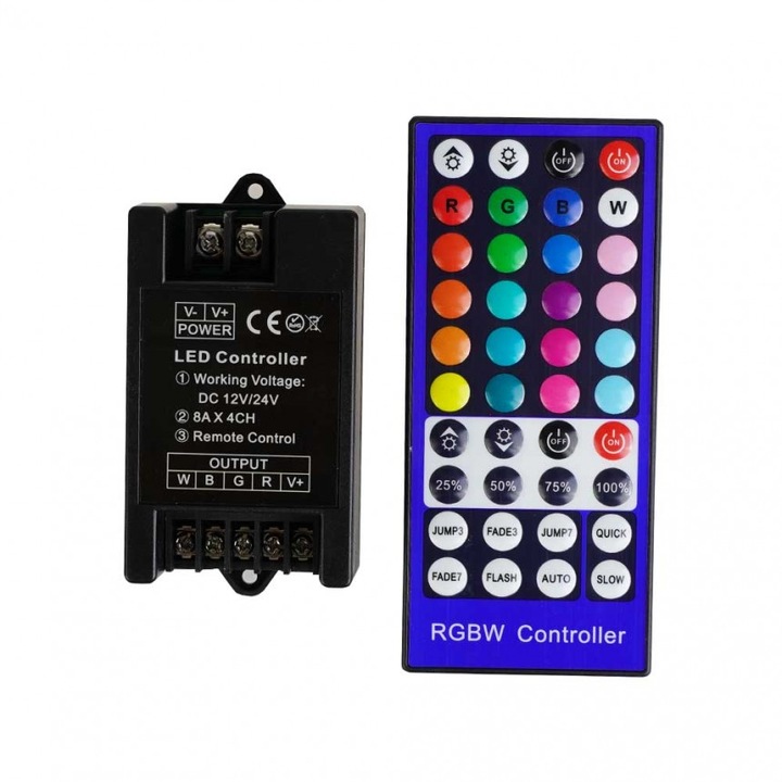 Радиочестотен контролер за RGBW лента Lightex, С дистанционно управление, 40 бутона, DC, 12-24V, 384W-768W, 4x8A