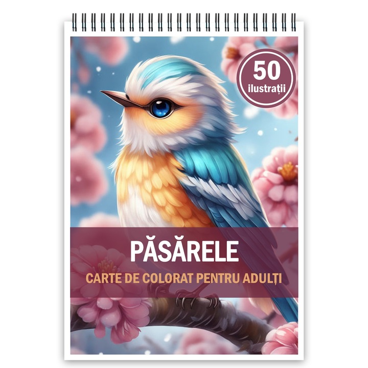 Carte de colorat, 50 de ilustratii, Pasarele, 106 pagini