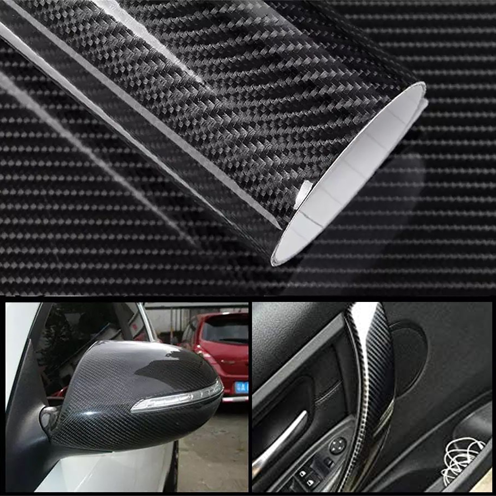 Folie carbon auto 3D, Kravzite®, de inalta tenacitate, impermeabil,  rezistent la caldura, 30 x 100 cm, negru