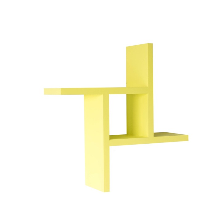 Raft de perete din lemn, Spriral Wood, galben, 30x30x9.4 cm