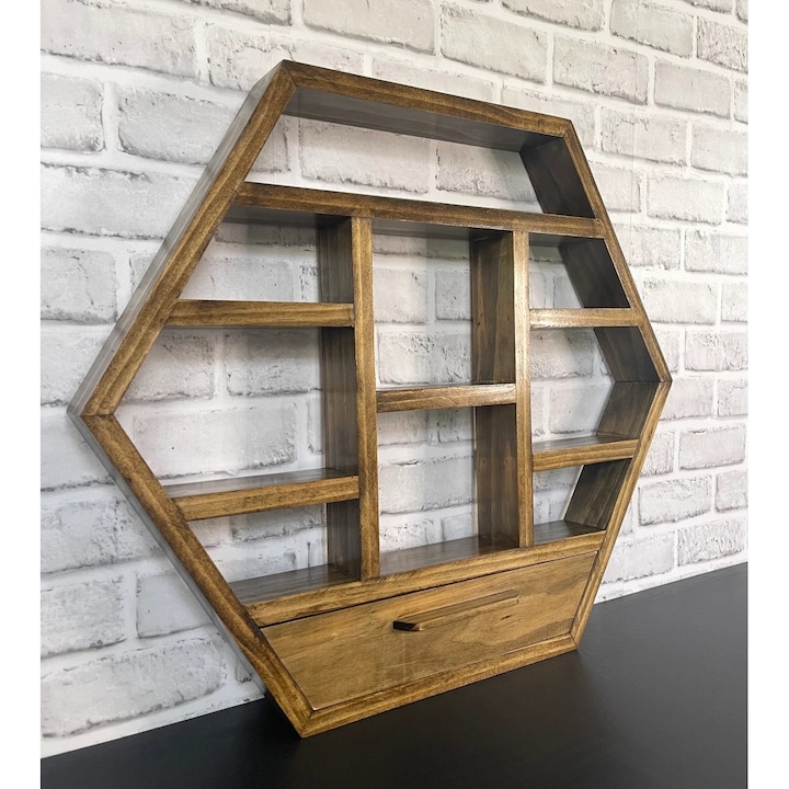 Raft de perete in forma hexagonala, Kentucky, 48x41x11.4 cm, palisandru