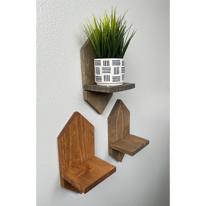 Set 4 rafturi de perete cu prindere ascunsa, Diamond Wood, 40 x 20 x 22 cm, natur, nuc, palisandru, wenge