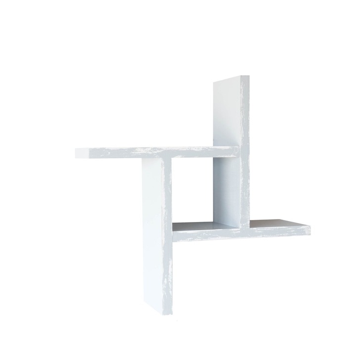 Raft de perete din lemn, Spriral Wood, alb, 30x30x9.4 cm