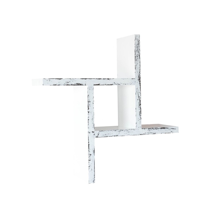 Raft de perete din lemn, Spriral Wood, alb antichizat, 30x30x9.4 cm