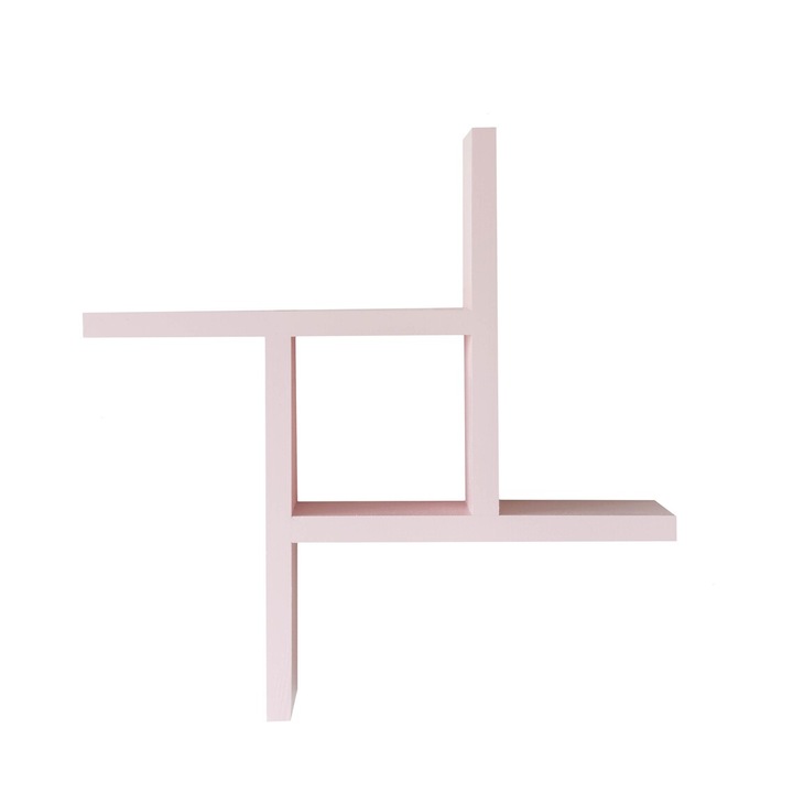 Raft de perete din lemn, Spriral Wood, roz, 30x30x9.4 cm