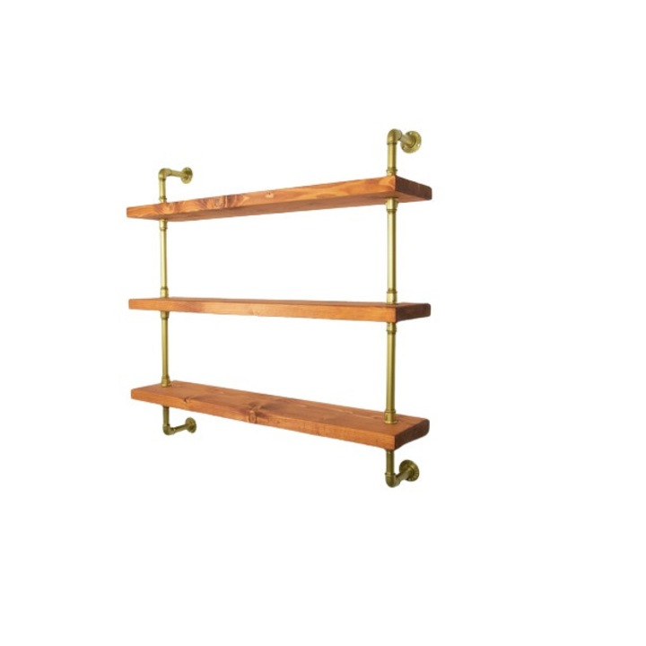 Raft de perete in stil industrial, Southampton, 60x65x20 cm, auriu/nuc