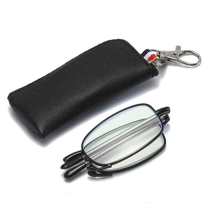 Очила за четене, Aisdelu®, сгъваеми и телескопични, тип ключодържател, диоптър+2,5, черни