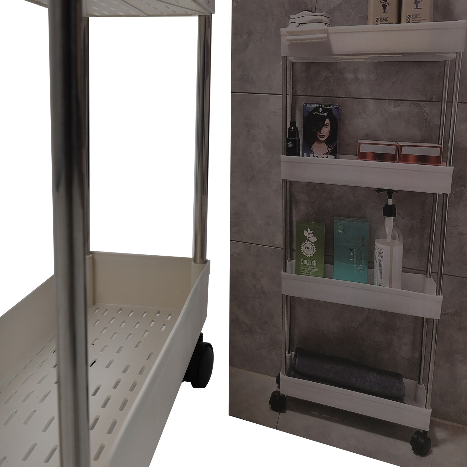 Raft modular cu 4 etaje si roti, pentru spatii inguste, dreptunghiular ...