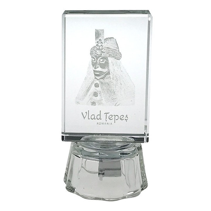 Decoratiune din sticla cu led, Vlad Tepes, 4x9cm, Transparent