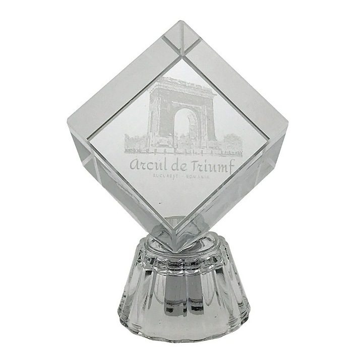 Cub din sticla cu led, Arcul de triumf, 5x8cm, Transparent
