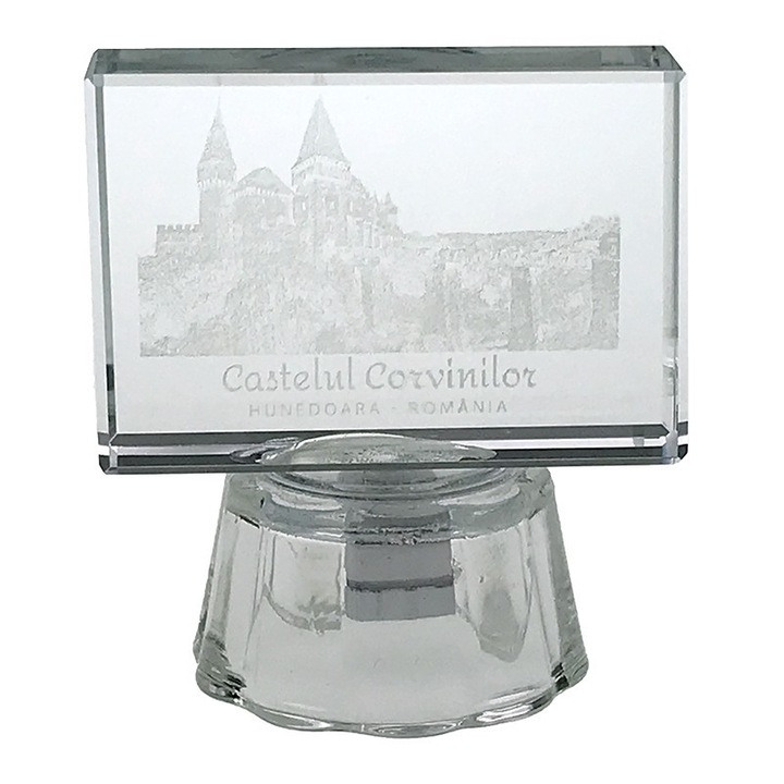 Decoratiune din sticla cu led, Castelu Corvinilor, 6x7cm, Transparent