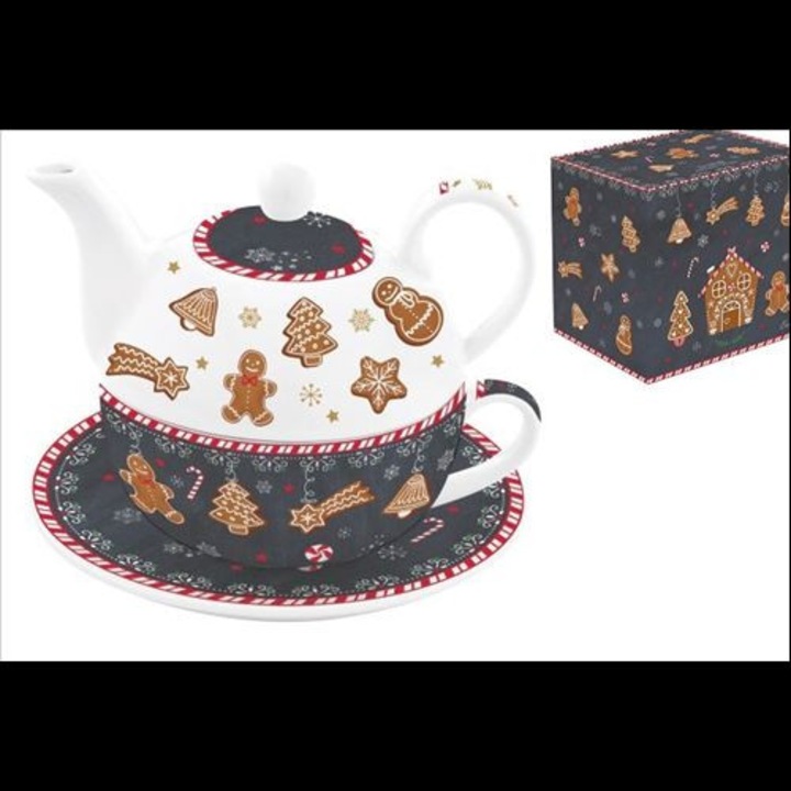 Porcelán egyszemélyes teáskészlet 350ml, +350ml, donozban, Gingerbread