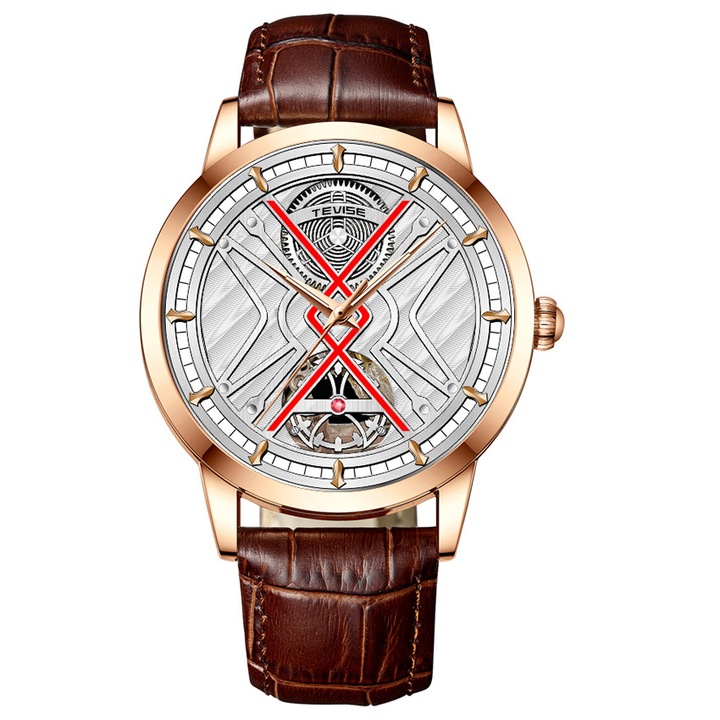 Ceas barbati de mana Tevise Mecanic Automatic Skeleton Elegant Luxury Fashion Piele